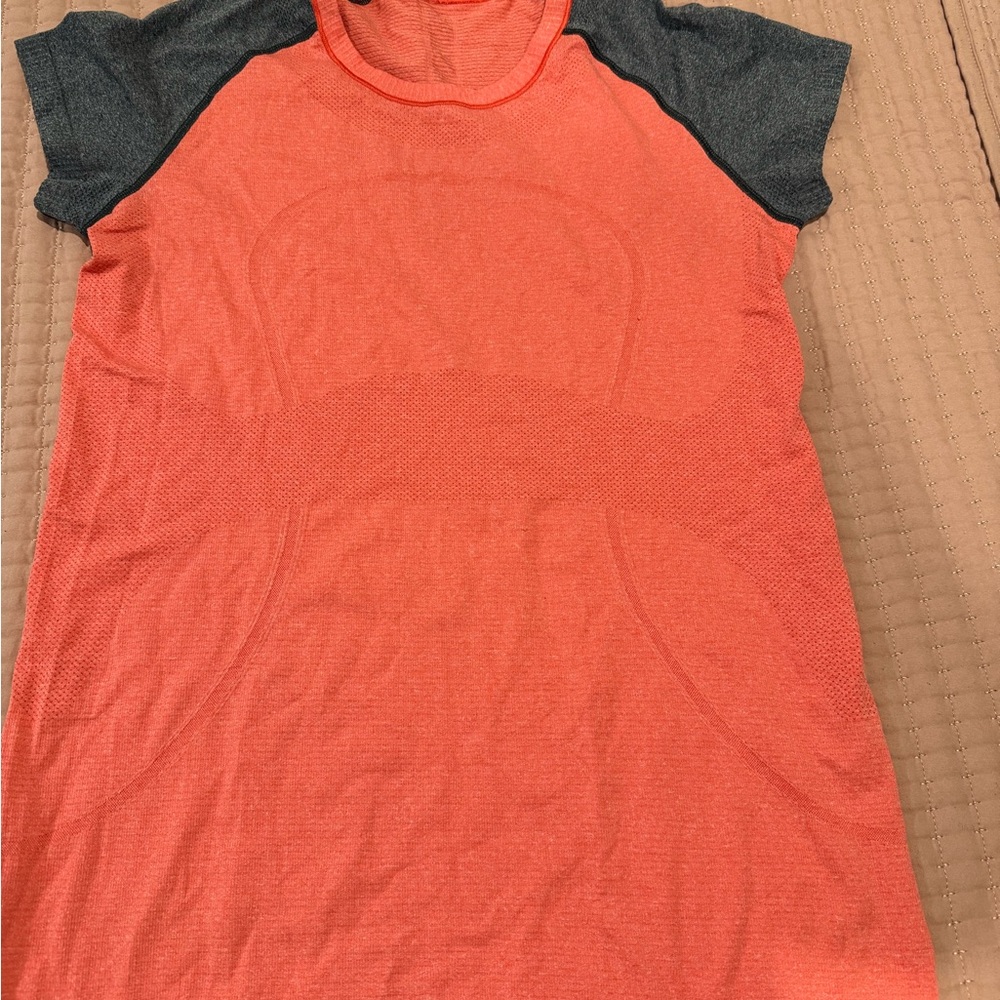 Orange and Gray Lululemon swiftly tech Athletic T-Shirt